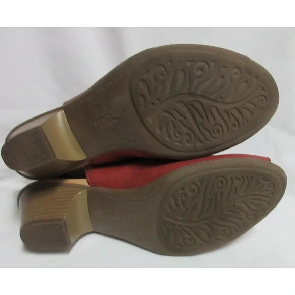 Earth Kristy Red Leather Booties Shoes Heels Sandals Women's 9B Peep Toe Zip - Picture 5 of 12